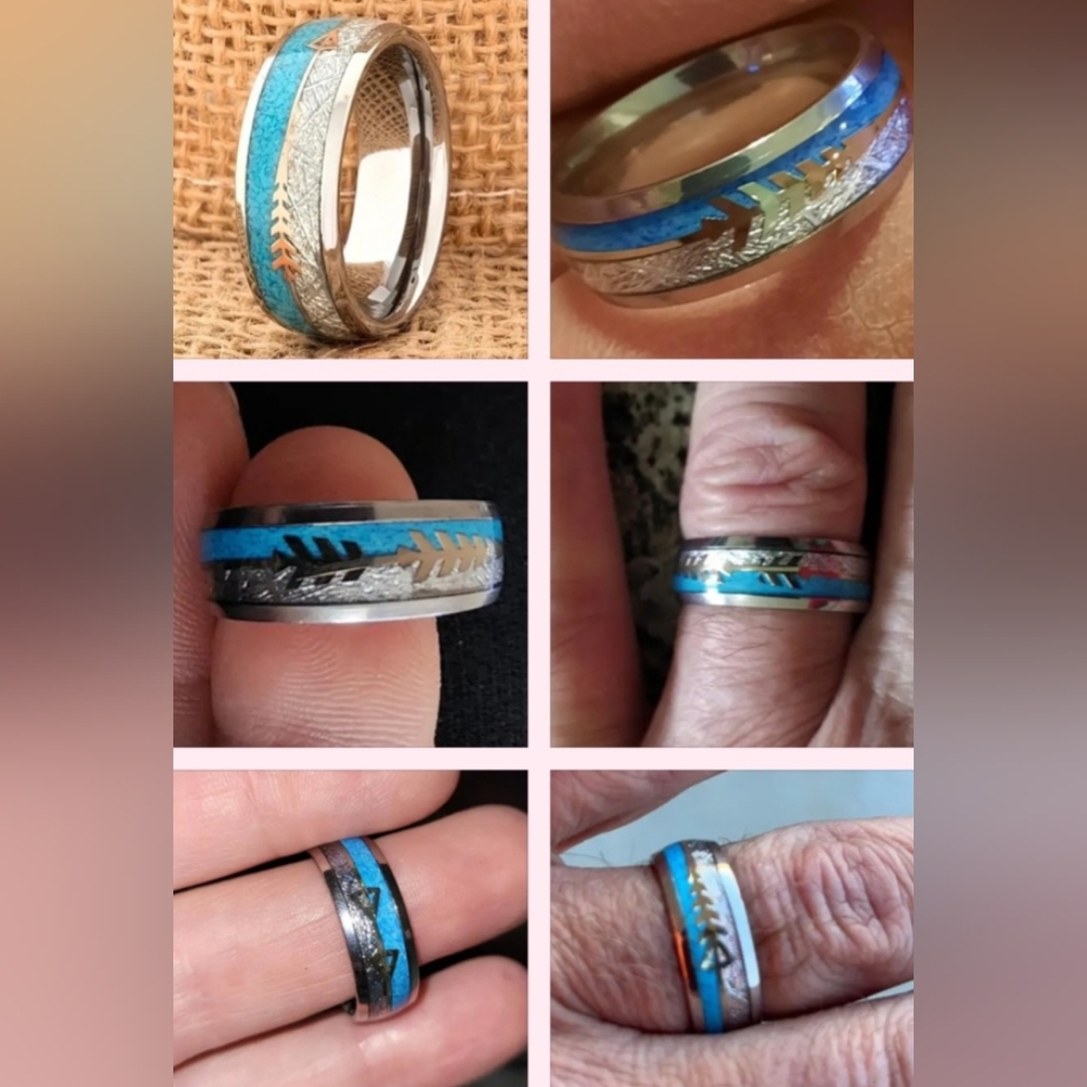 New Beautiful Turqouise 8mm Arrow Stainless Steel Ring Band.  Most Sizes…